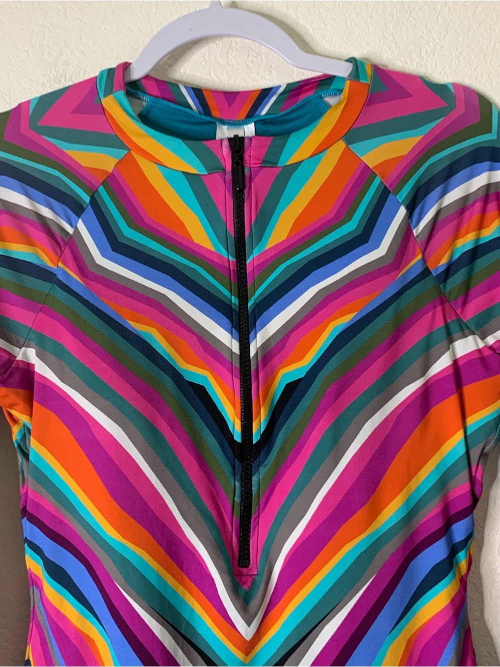 Trina Turk Louvre Paddle colorful,  chevron zigzag LS one piece swimsuit L - Picture 4 of 10